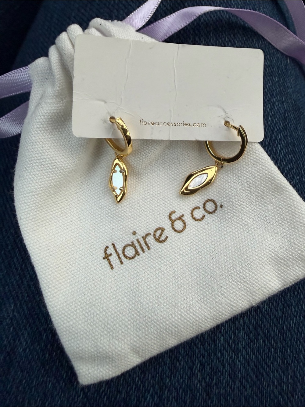 Flair & Co. 925 Sterling Silver Hoop Earrings with White Marquise Drop